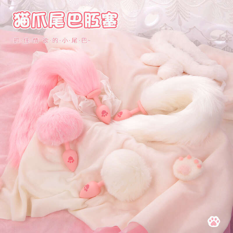 SM sex toy fox tail anal plug cat paw silicone anal plug pink fur ball anal plug alternative adult products
