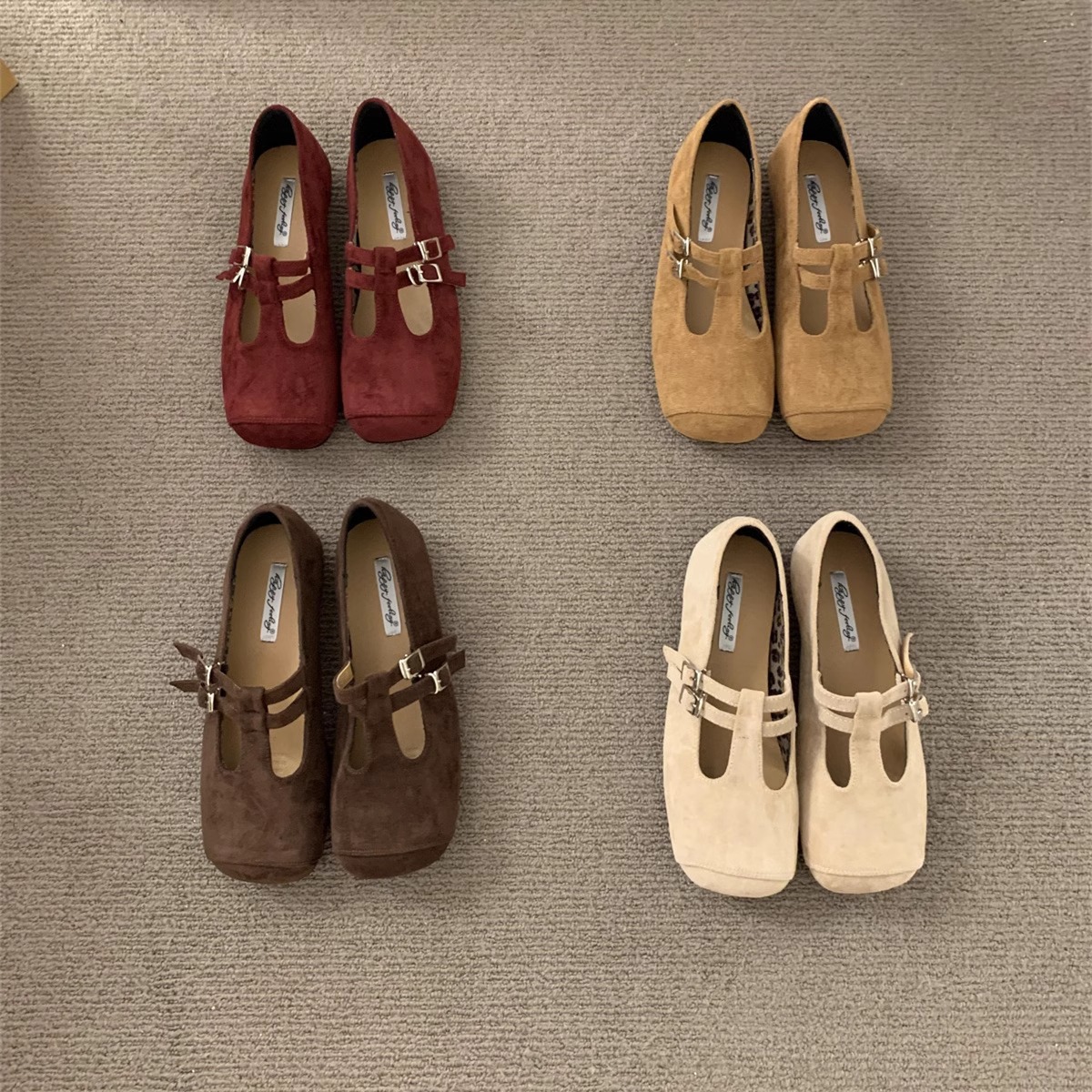 Women's Comfort Flat Shoes: Soft Sole Casual Shoes, Square Toe, Trendy Commute Footwear in Red, Brown, Coffee 036c