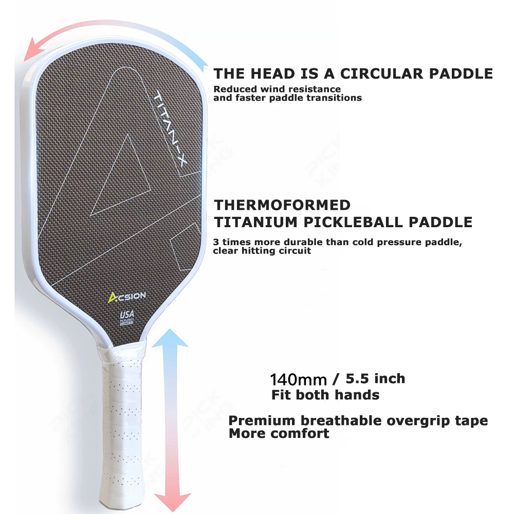 ACSION Titanium Pickleball Paddle T700 Carbon Fiber Thermoformed paddle 16mm Core with Foam Injected Edges for Spin and Control