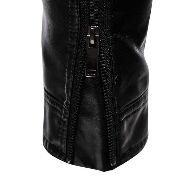 Spring and autumn mens motorcycle leather jacket fashionable slim fit stand collar black solid color windproof driving jacket bicycle jacket W240918
