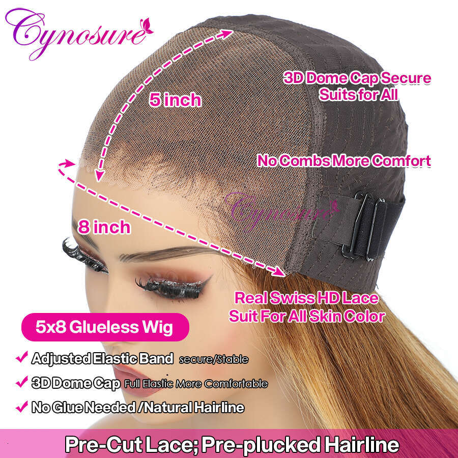 Cynosure Glueless Ready to Wear Pre plucked Straight Highlight Human Hair HD Lace Frontal Wig For Women