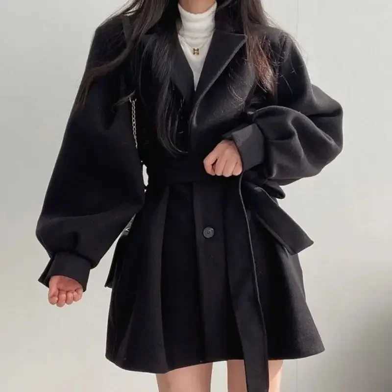 Petite Hempen Black Wool Jacket Womens Autumn/Winter 2024 New Mid to Long Length Coat W240921