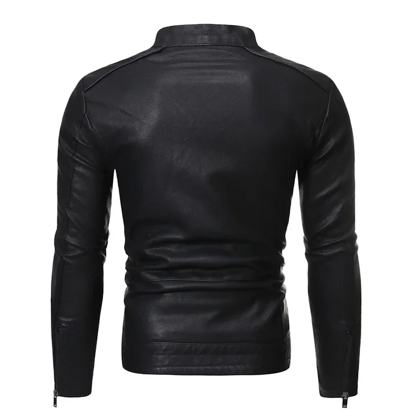 PU Casual Leather Jacket Men Spring Autumn Coat Motorcycle Biker Slim Fit Outwear Male Black Blue Clothing Plus Size S-3Xl