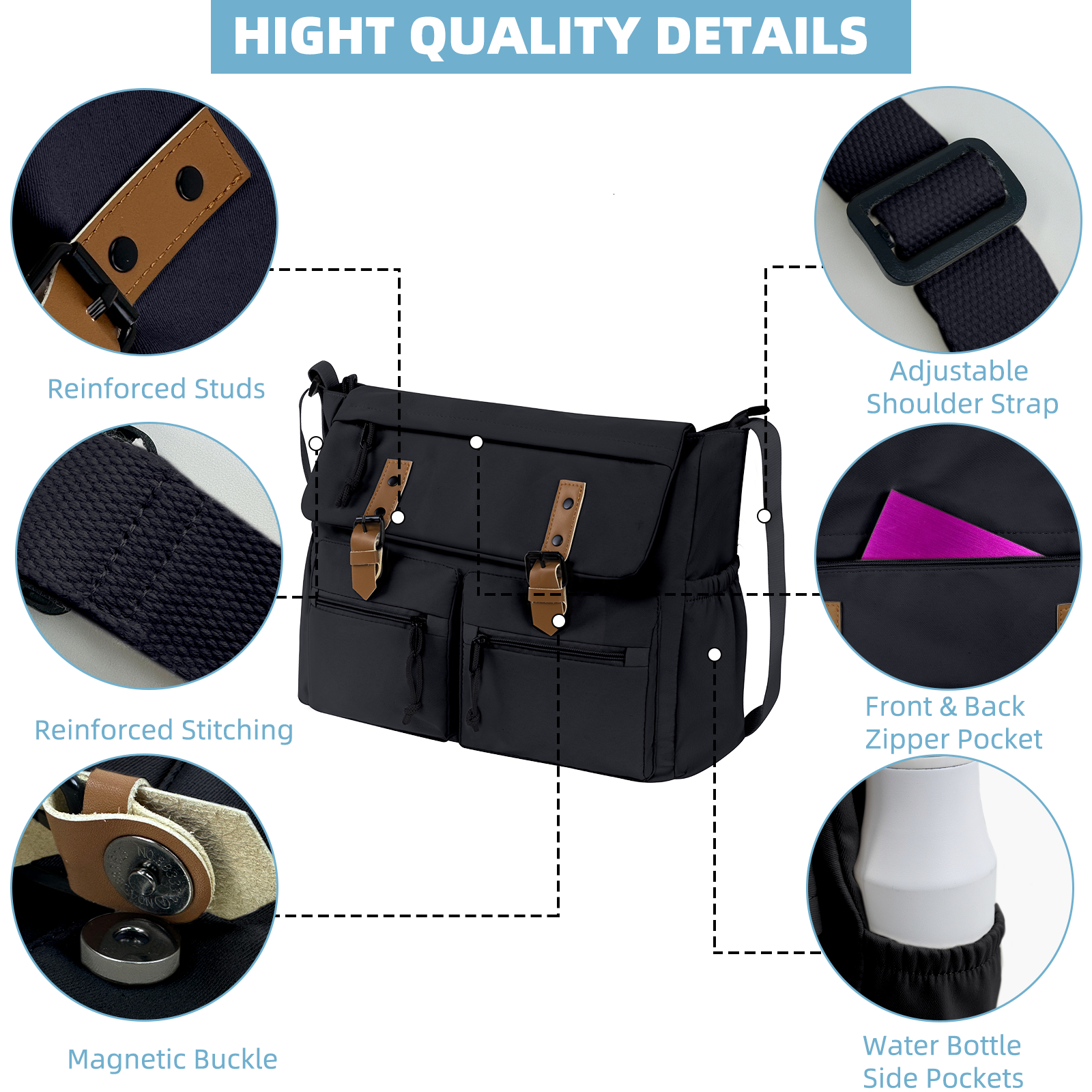 Fashion Men Messenger Bag High Capacity Multi-Pockets Casual Shoulder Crossbody Bags For Student Work Business Unisex