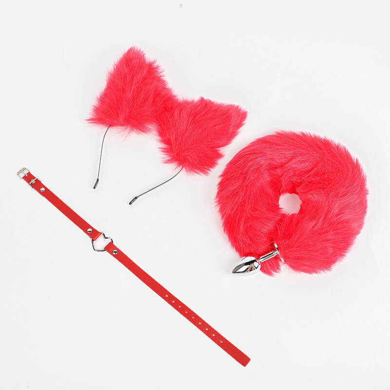 Sex toys SM props Fox girl sex suit Fox hair headband Tail anal plug Cat collar 3-piece set Hair replacement