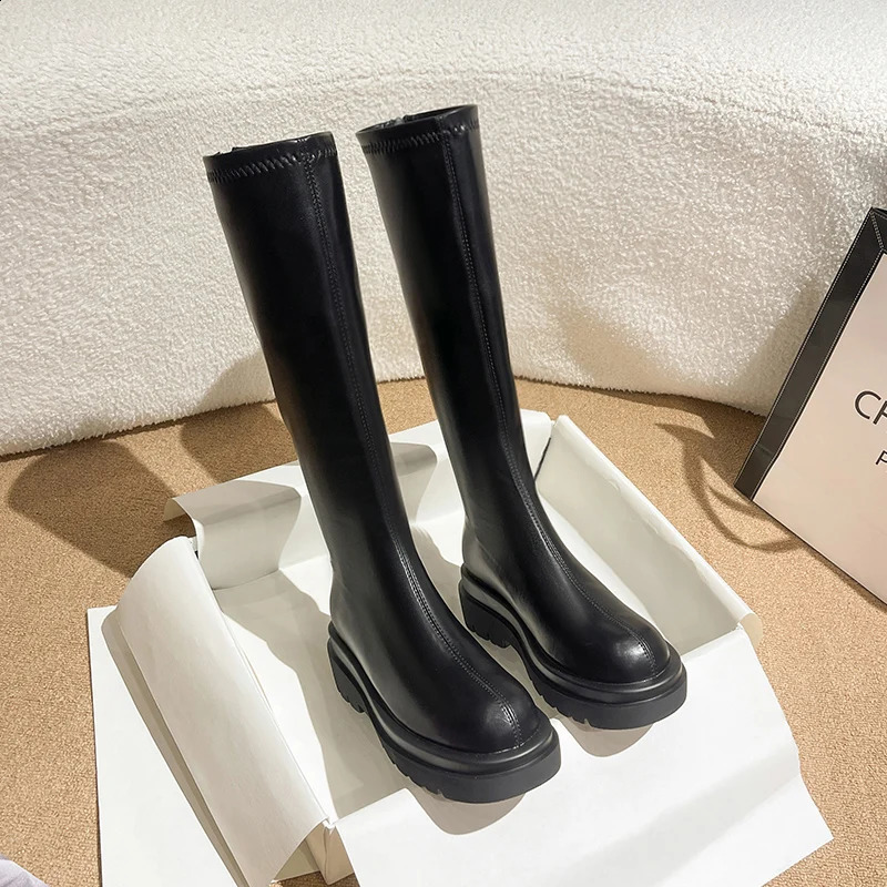 Platform Heel Women Knee-High Boots Fashion Comfort Warm Fur Shoes Autumn Winter Womens Knight Long Booties 240909