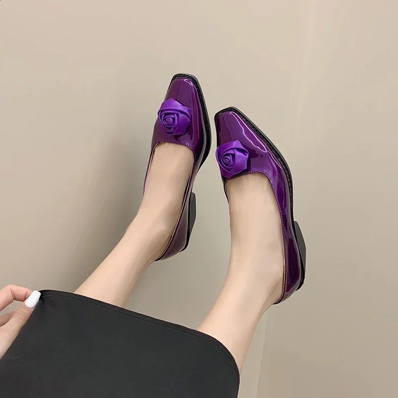 High Quality Female Purple High Heels 2024 Summer Fashion Square Toe Womens Pumps Elegant Rose Date Shoes 240921