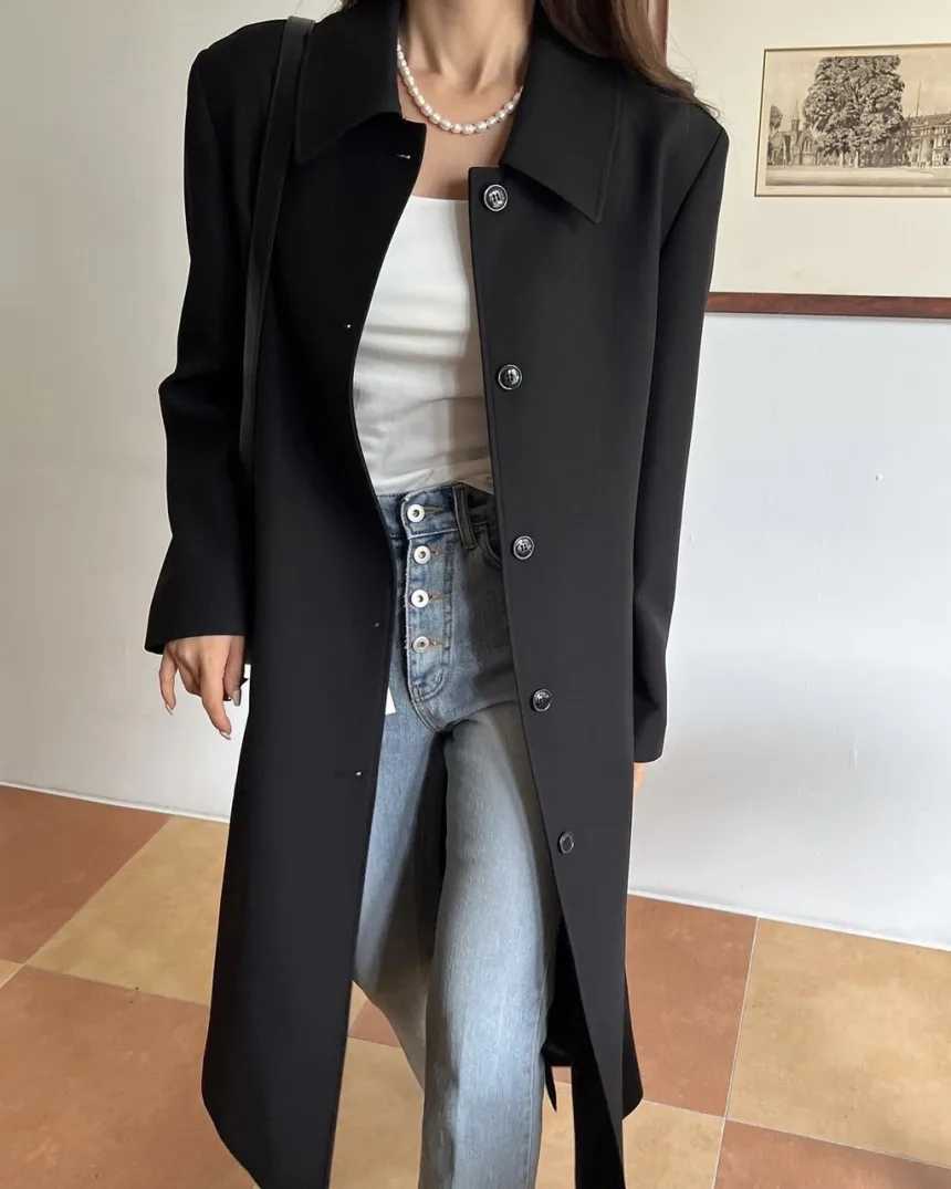 Autumn Winter Single Breasted Lace Up High Waist Cinched Long Windbreaker Coat Womens TrenchX240921