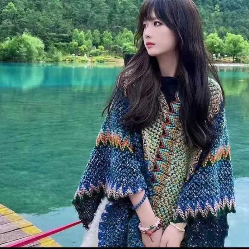 WeHello Womens Extra Large Raincoat Striped Open Fleece Sweater Loose Cloak Womens Shawl Loose Elegant Autumn Winter W240921