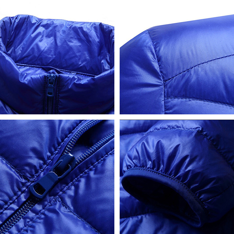 Men White Duck All-Season Ultra Lightweight Packable Coat Stand Collar Solid Slim Hooded Waterproof Down Jacket 2023