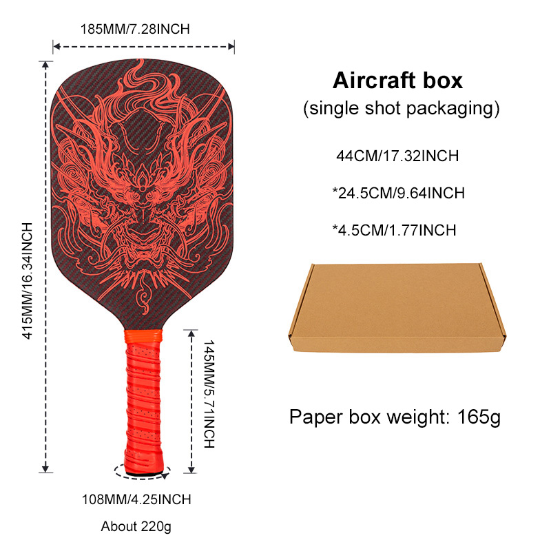Dragon T700 Carbon Fiber Pickleball Paddle 16mm honeycomb core Thermoformed Unibody racket edgeless Increased Sweet Spot Textured Surface With Foam Ed