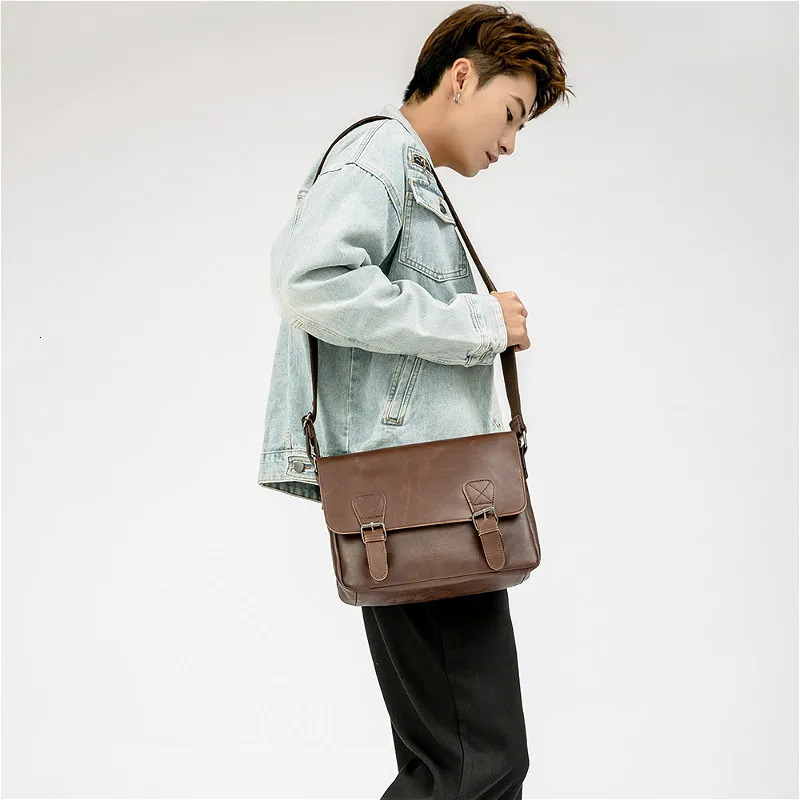 Men's Shoulder PU Leather High Quaity Satchel Vintage Style Messenger Crossbody Bag Fashion Retro Male Bags 2021