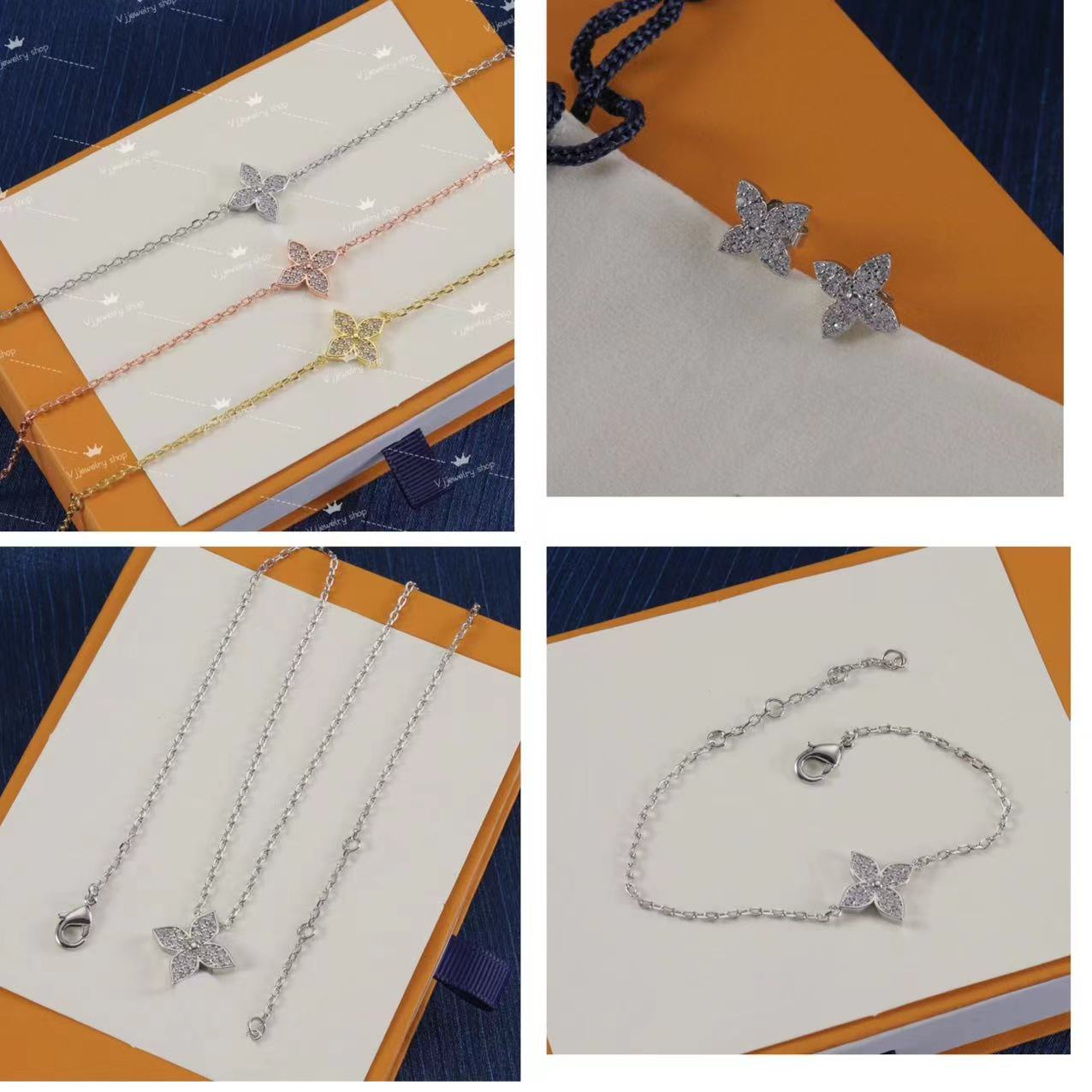 Luxury Flower Jewelry Sets Four Leaf Flower Necklace with Diamond High Edition Jewelry For Women Fashion Design Light Luxury Clavicle Chain Jewelry Sets Gift