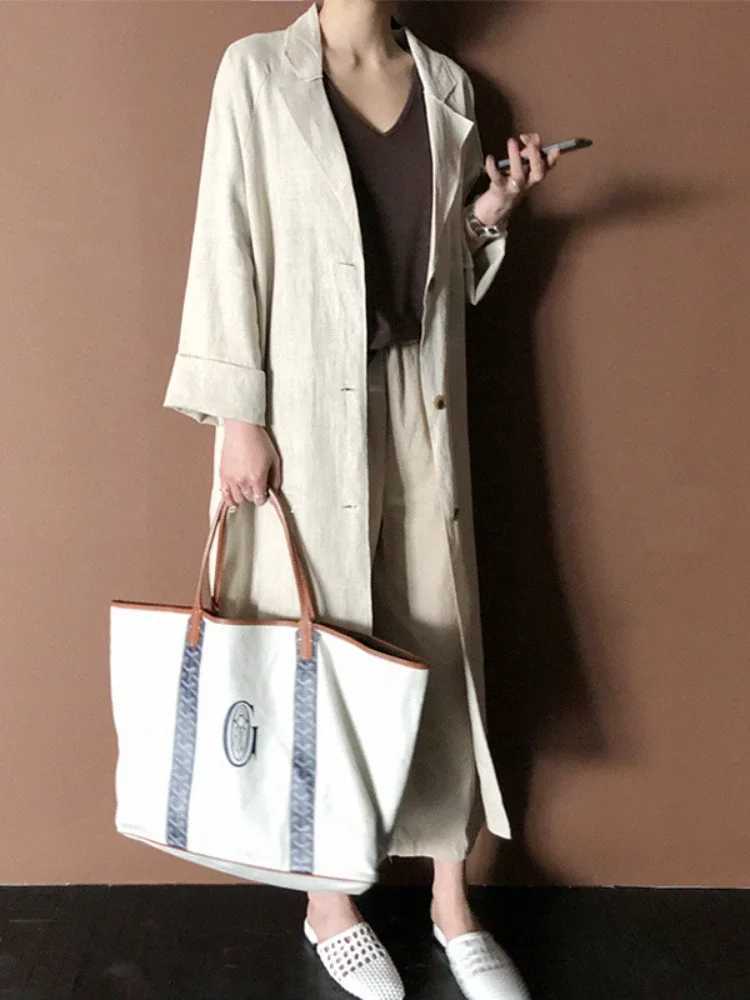 Trench Coat Suit Collar Single-breasted Solid Color Long Coat Women Fashion Elegance Leisure Womens Clothing New in OuterwearsX240921