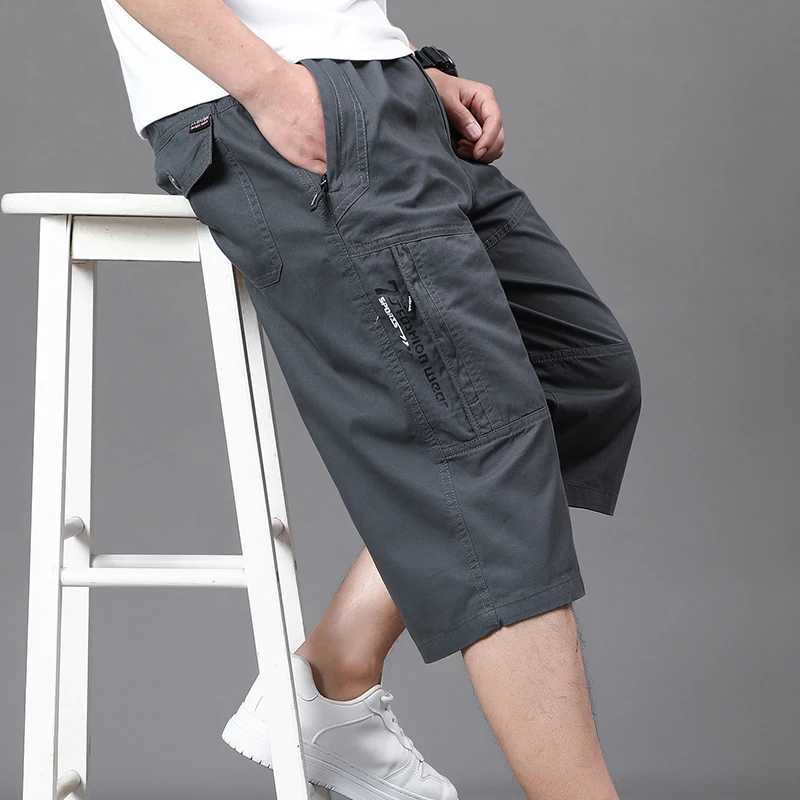 Mens Cropped Pants Cargo Shorts Big Size Below Knee Shorts Sports Short Pants Streetwear Hip Hop Straight Loose PantsX240921