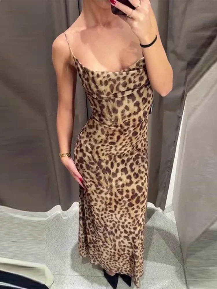 Leopard Print Sling Maxi Womens Dress Summer Elegant Backless and Sleeve Free Long Dress Sexy Party Tank Top 240921