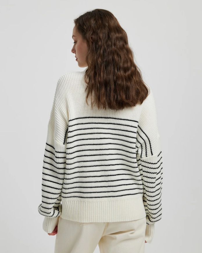 2024 Autumn/Winter New Women's High Collar Striped Color blocked Long Sleeve Zipper Pullover Knitted Sweater