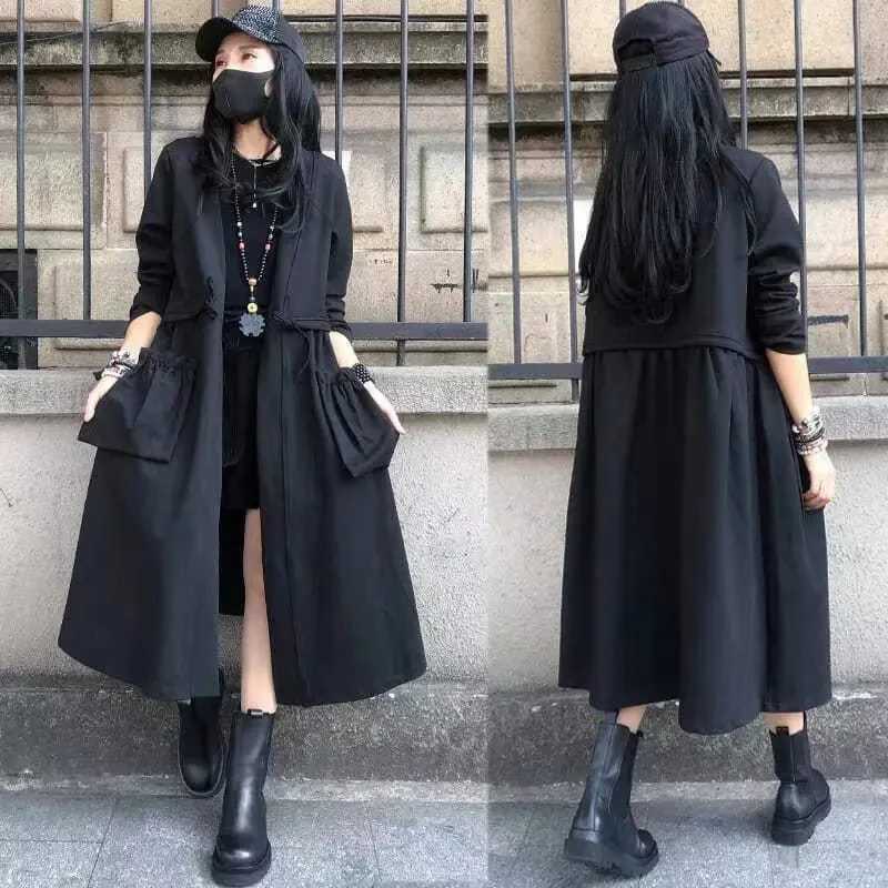 Black Windbreakers Temperament Fashion Women Trench Coat 2023 Spring Autumn New Ladies Jacket Loose Wild Long Female OuterwearX240921