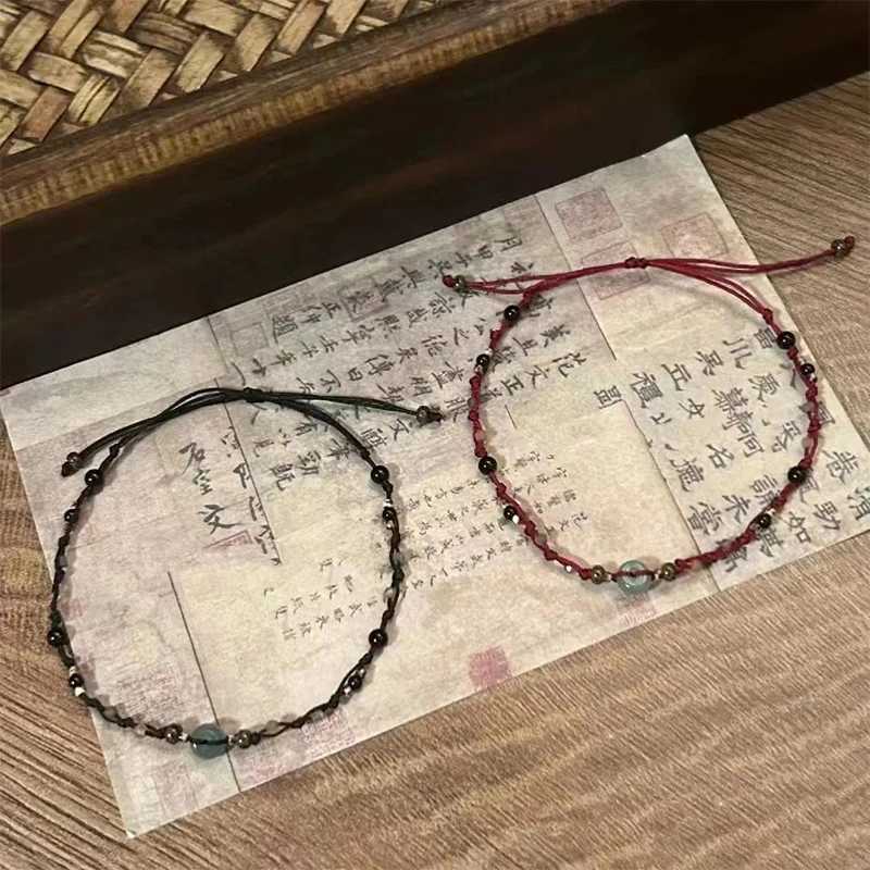 Retro Chinese Style Adjustable Handmade Braid String Bracelet Beaded Charm Bracelet Bangle Fashion Couple Bracelet JewelryX240921