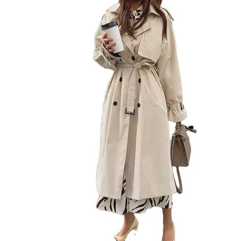 New Arrival 2022 Womens Long Trench Coats Oversized Streetwear Loose Cotton Overcoats WindbreakerX240921