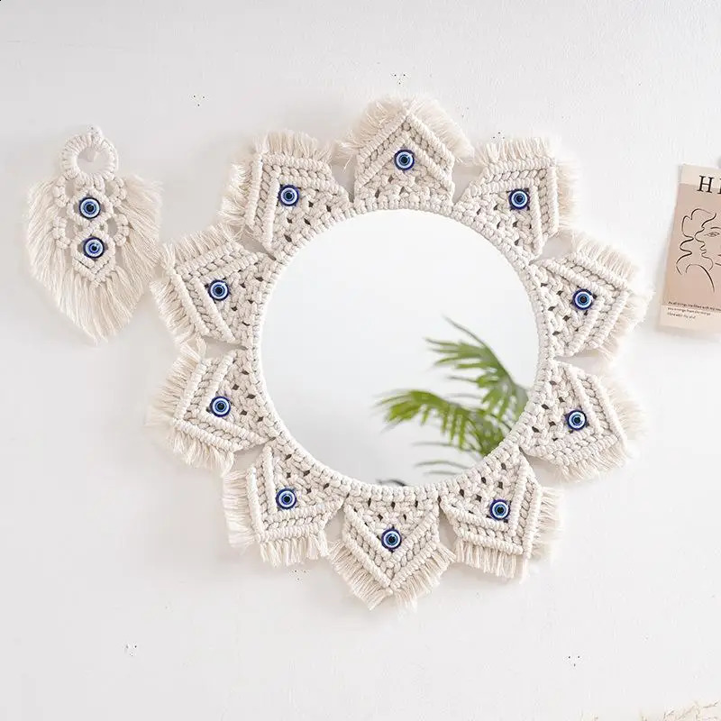 Bohemian mirror wall mounted Macrame mirror hand woven wall decoration with mirror Bohemian Macrame used for home room decoration 240918