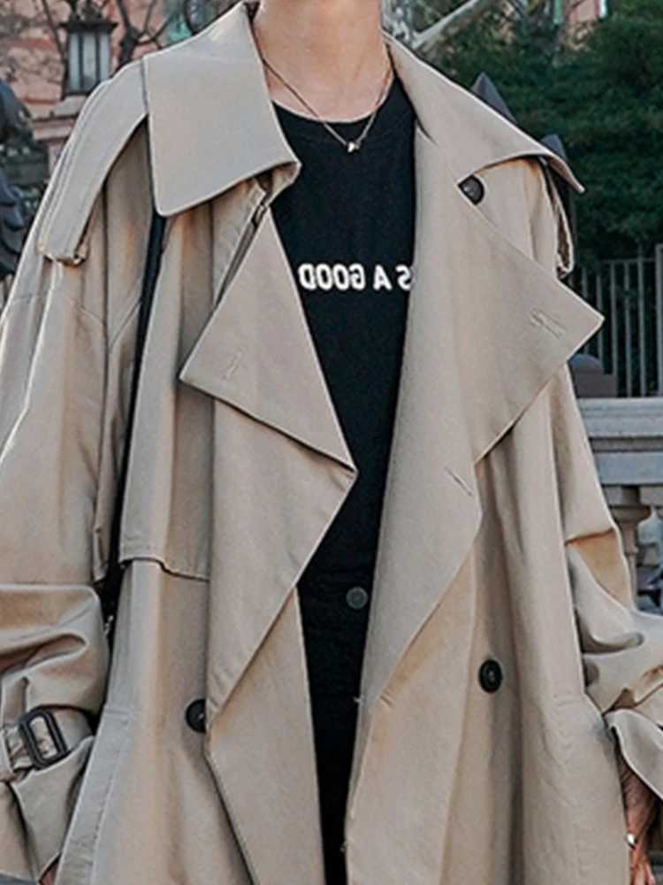 Lautaro Spring Autumn Extra Long Flowy Oversized Casual Trench Coat for Women Belt Double Breasted Loose Korean Fashion 2022X240921