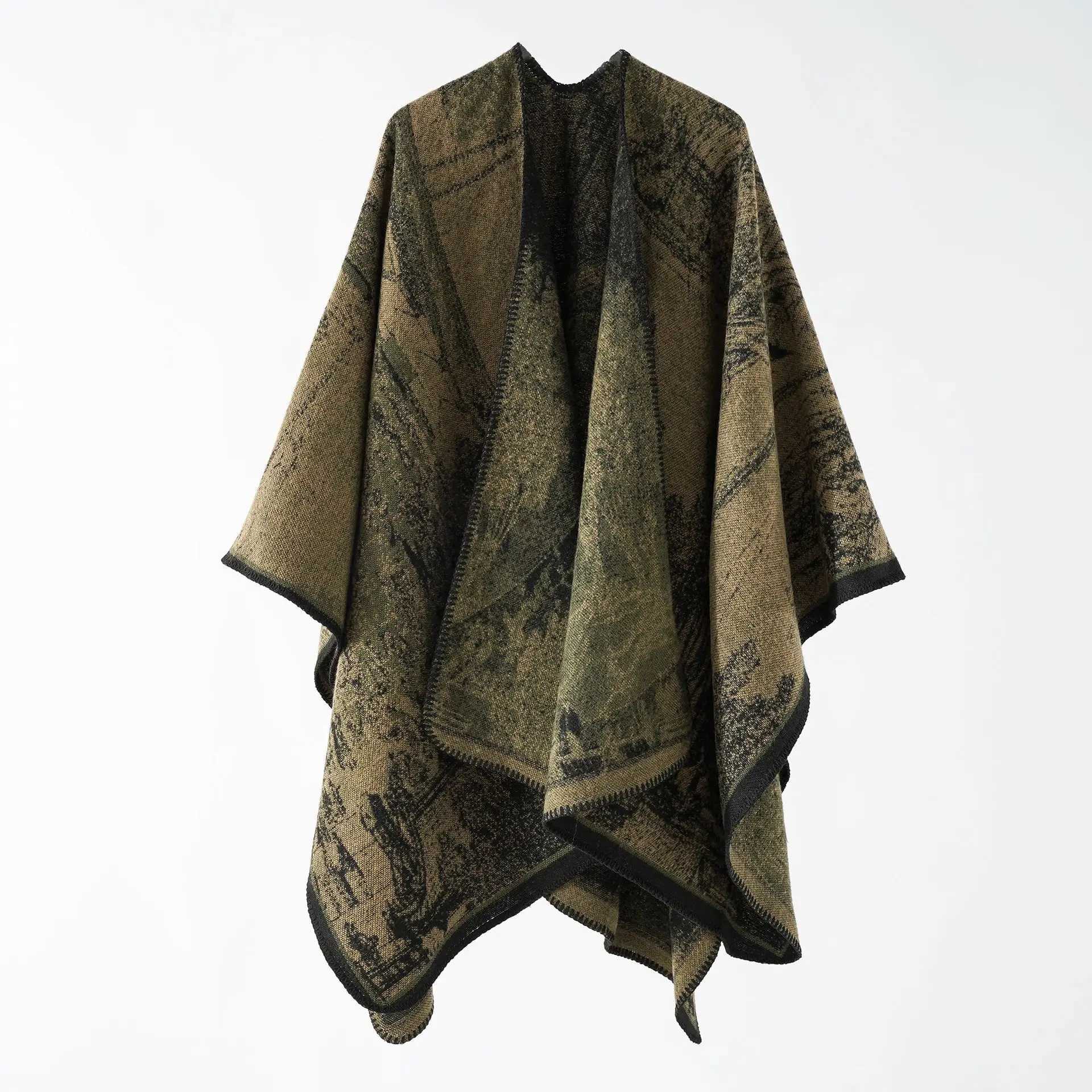 WeHello Bohemian retro ethnic style womens shawl big brand imitates cashmere cape thick autumn and winter scars W240921