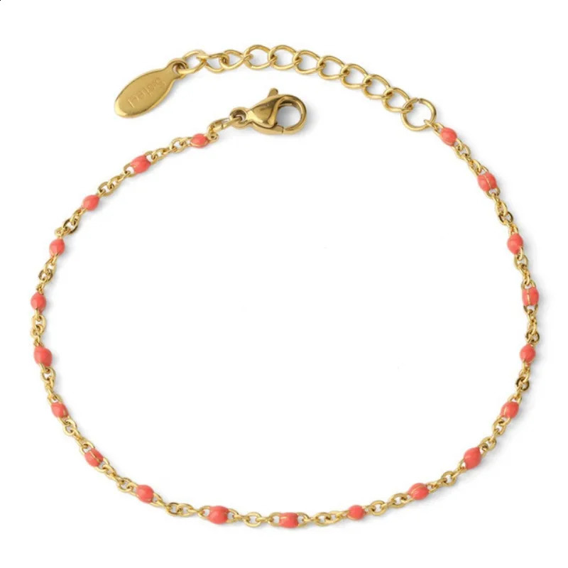 1PC Stainless Steel Link Cable Chain Bracelets Gold Color Metal Chains Multicolor Enamel Beads for Women Bohemian Jewelry Gifts 240919