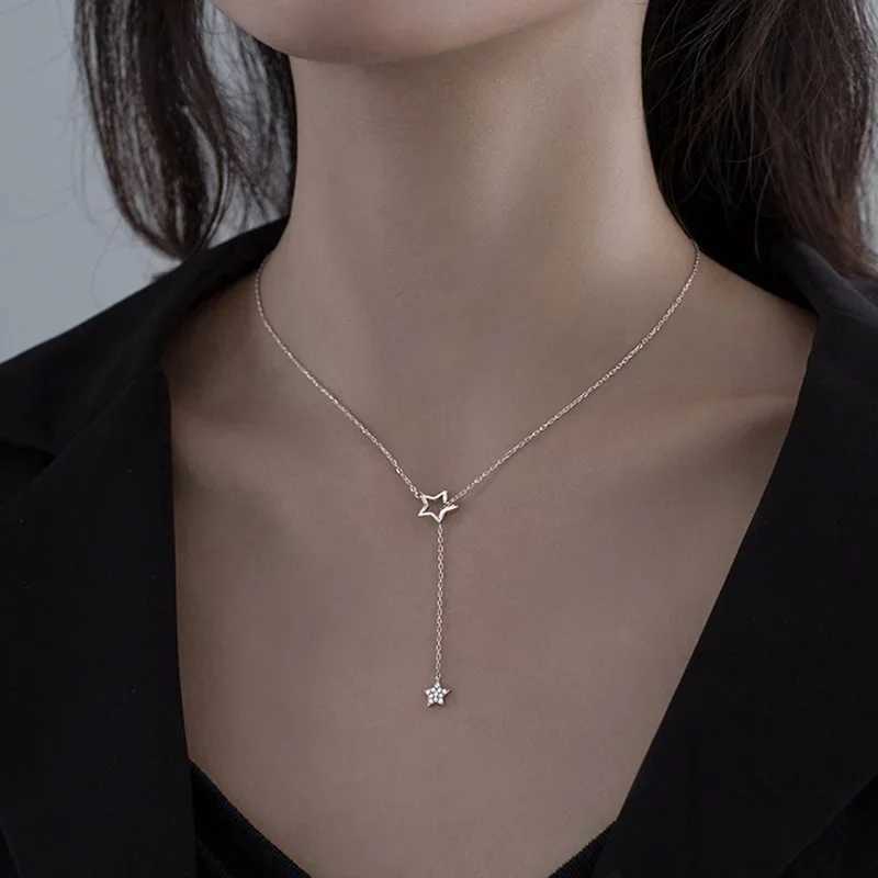 Hot selling exquisite silver gold-plated pentagram necklace sparkling zirconia star pendant Kravik chain womens fashion jewelry W240918