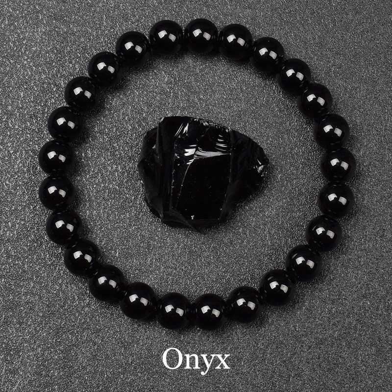 Natural Black Agates Beads Bracelet Women Men Genuine Black Onyx Natural Stone 6mm 8mm Smooth Round Beads Lucky Energy JewelryX240921