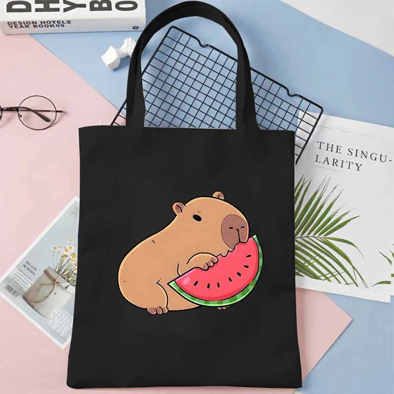 Cute Capybara Anime Shopping Bag for Women Reusable Canvas Eco friendly Shopping Bag Z250224
