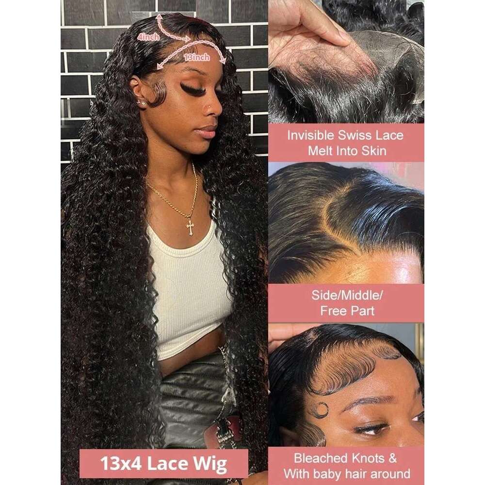 Meodi Deep 13x6 Hd Curly Front Human Hair 360 Pre Plucked Lace Wig 40 Inch 13x4 Water Wave Frontal Wigs For Women