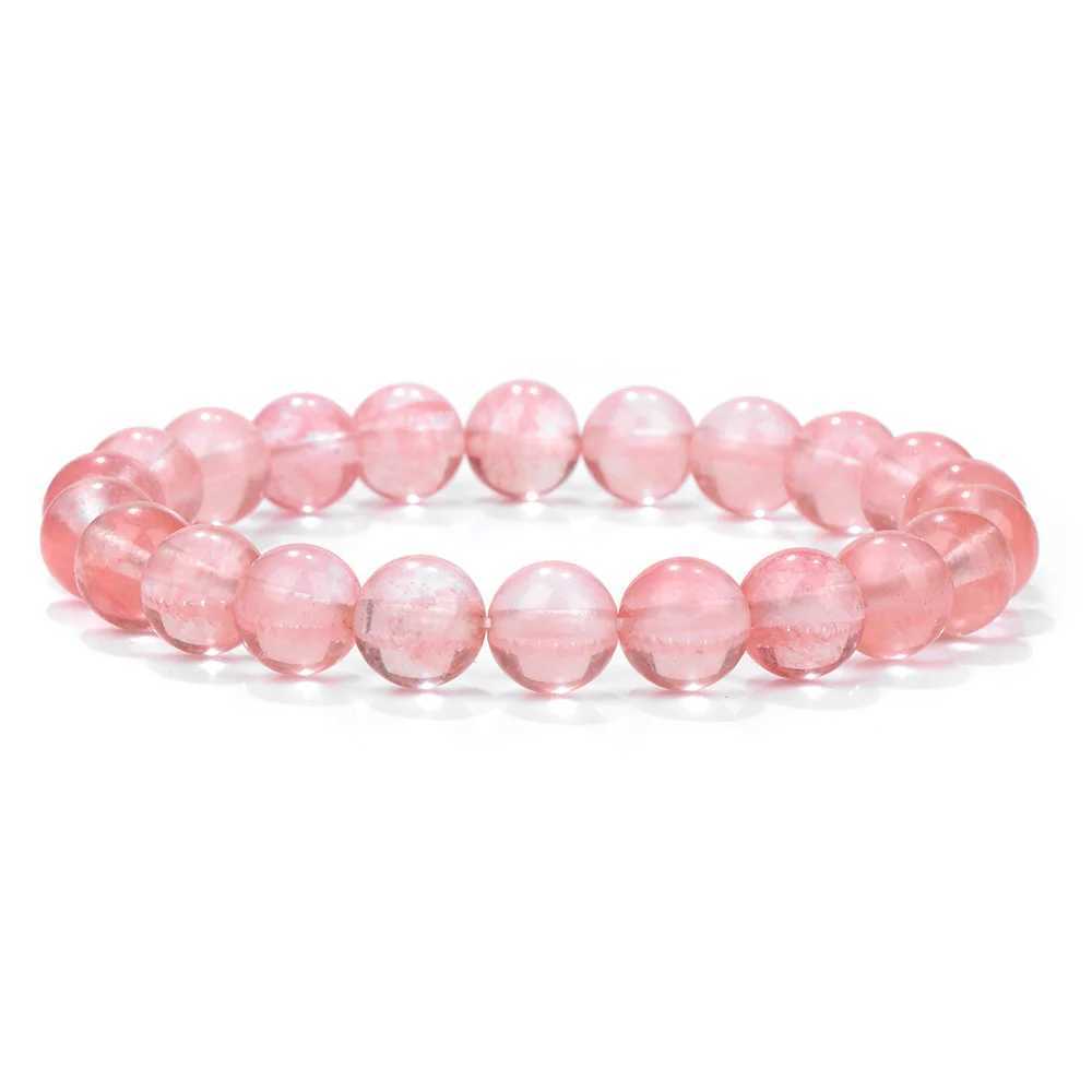 Pink Stone Bracelets 8mm Round Beaded Bracelets Rose Pink Quartzs Cat Eye Reiki Energy Stretch Bangle Jewelry Gifts For WomenX240921