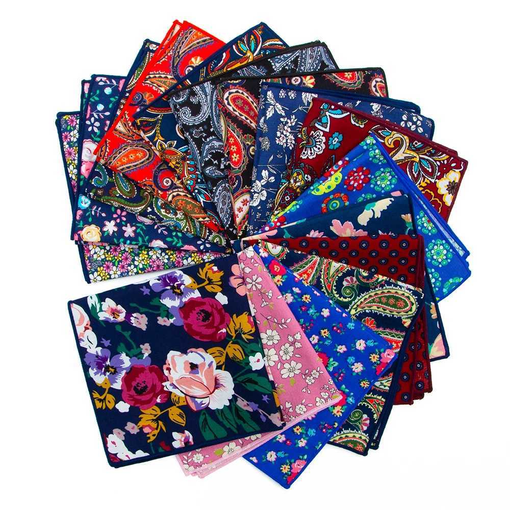 Cotton Handkerchie new 25x25cm printed flower paisley pocket square fashionable retro set pocket towel W240921