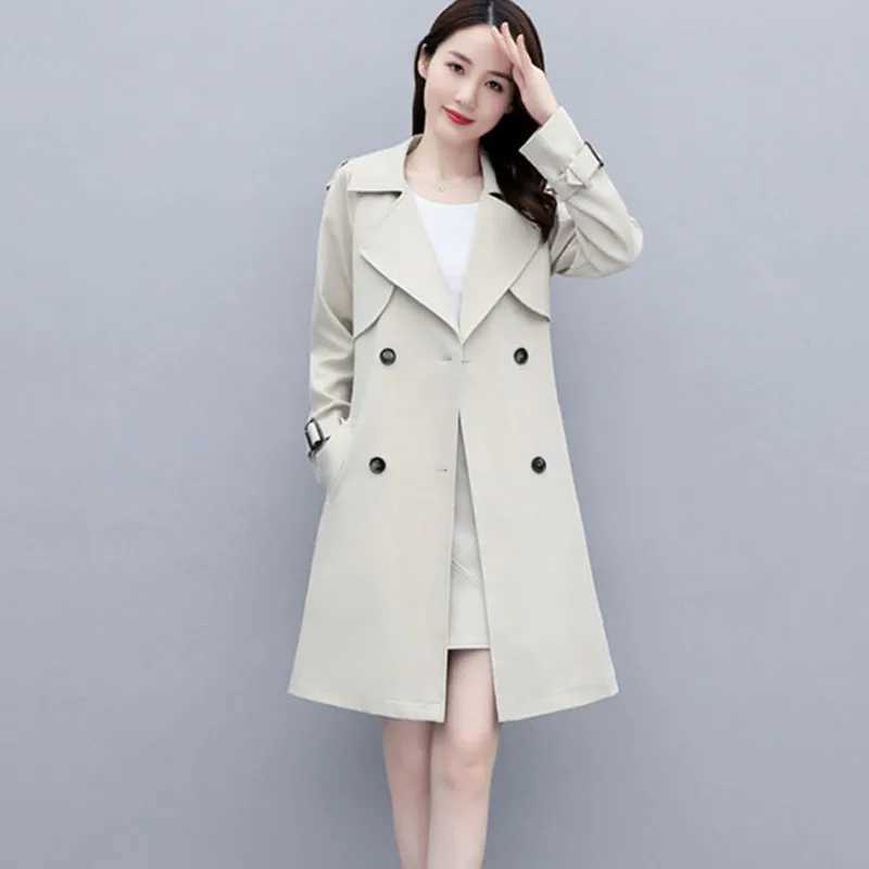 Women Trench Coat Spring Autum New Fashion Khaki Black Double-Breasted Mid Length Windbreaker Female Outerwear Gabardina MujerX240921
