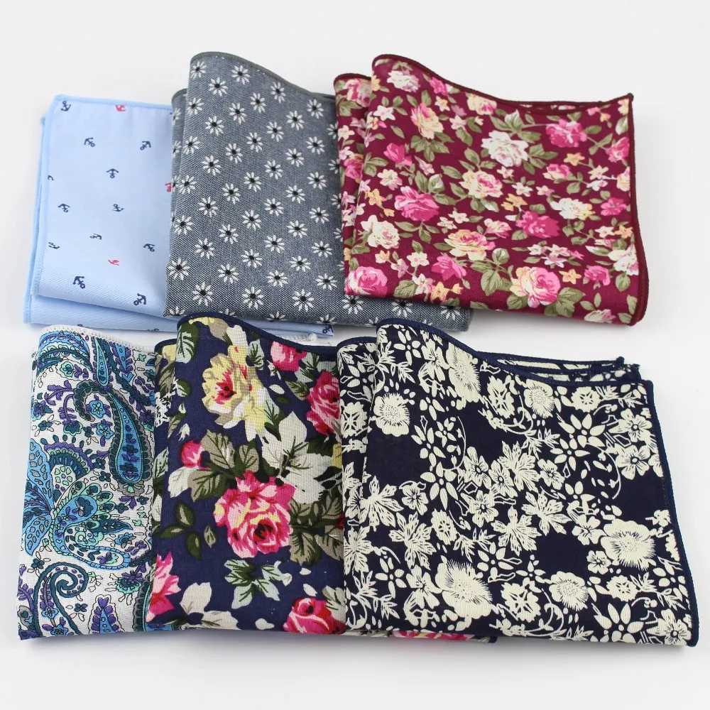 Floral Handkerchief Scarves Vintage Cotton Hankies Mens Pocket Square Handkerchiefs Rose Flower PaisleyX240921
