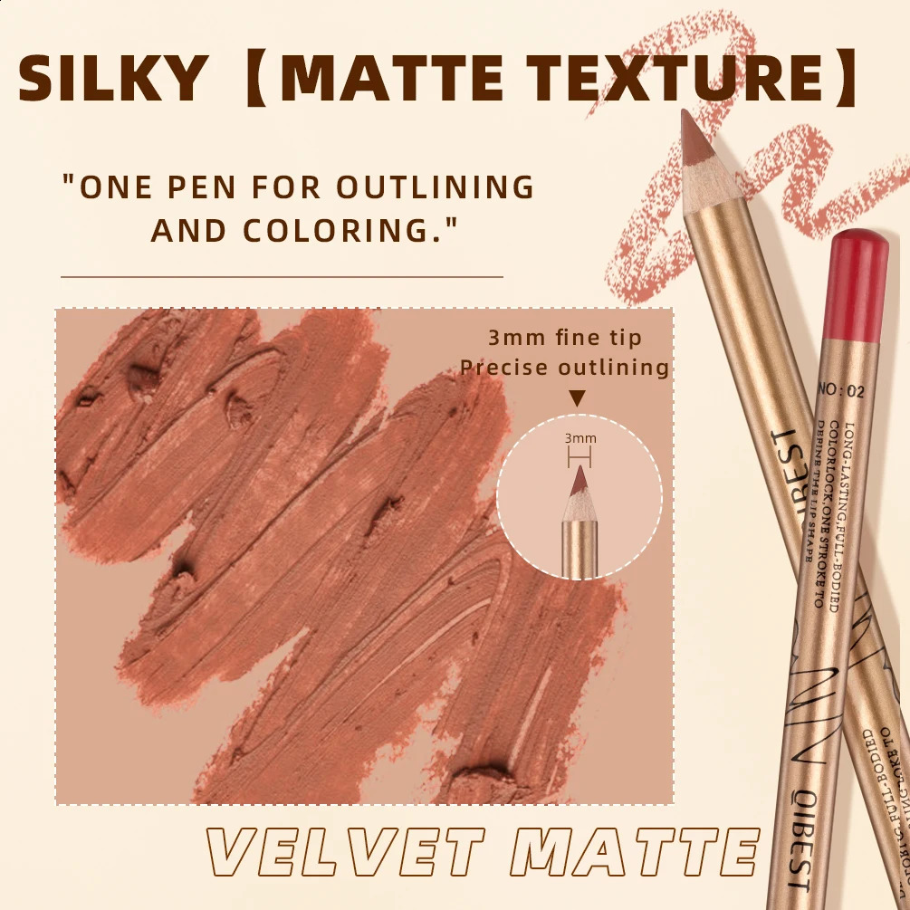 12 color sexy matte lipstick pencil waterproof durable lipliner non sticky cup lip contour pencil beauty makeup set 240919