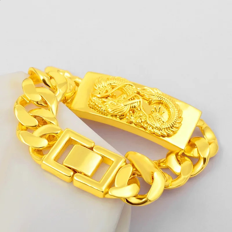 Pure gold Kcolor original mens bracelet square dragon pendant party banquet jewelry wedding 240912