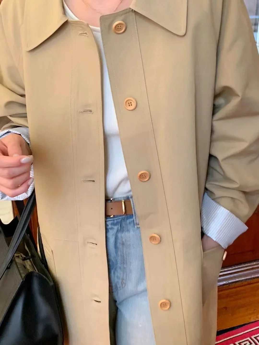 Gagarich Korean Chic Autumn Retro Simple Single Breasted Large Pocket Loose Casual Mid To Long Sleeved Trench Coat WomenX240921