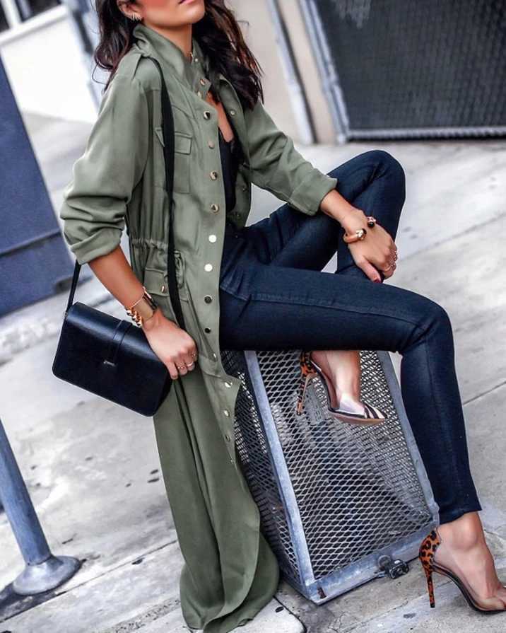 Womens Fashion Pocket Design Buttoned Drawstring Coat Street Trendsetters Female Clothing 2024 Autumn New Women Jacket CardiganX240921