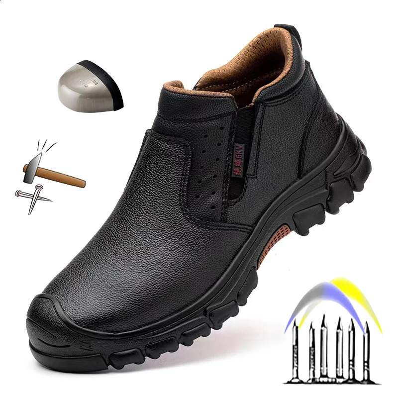 Mens work waterproof leather safety shoes anti slip industrial shoes shock-absorbing stamping composite steel toe caps 250226