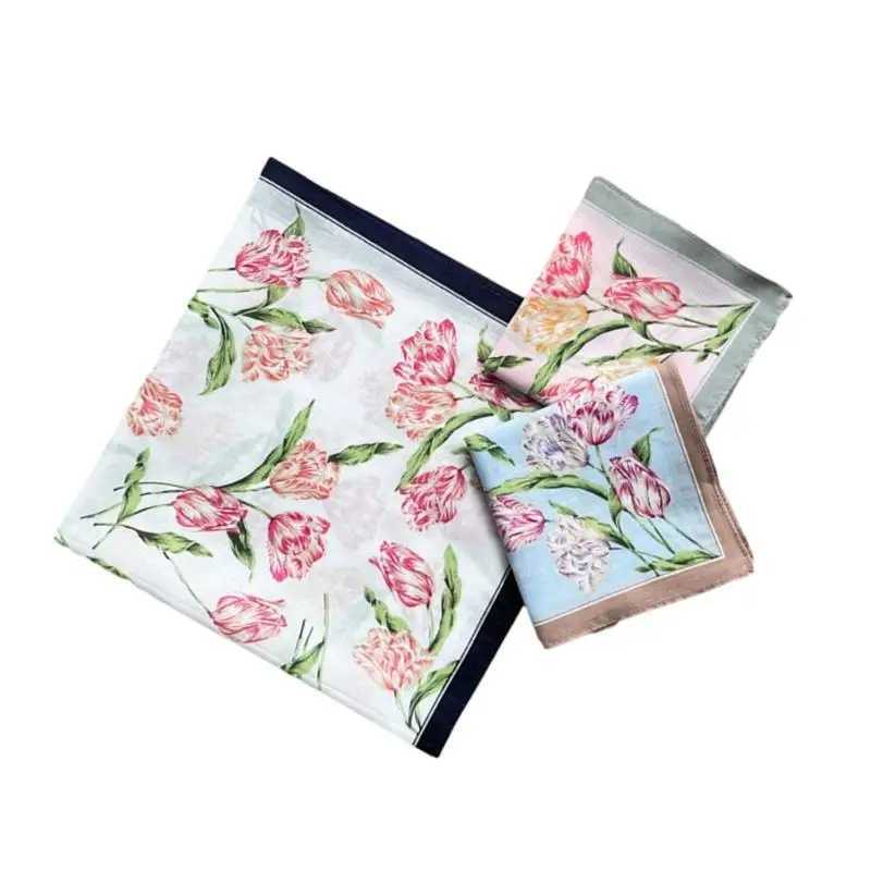 1PC Girls Women Printed Handkerchiefs Colorful Hankies Pocket Floral Pattern Square Hijab Handkerchiefs 45x45cm Random DeliveryX240921