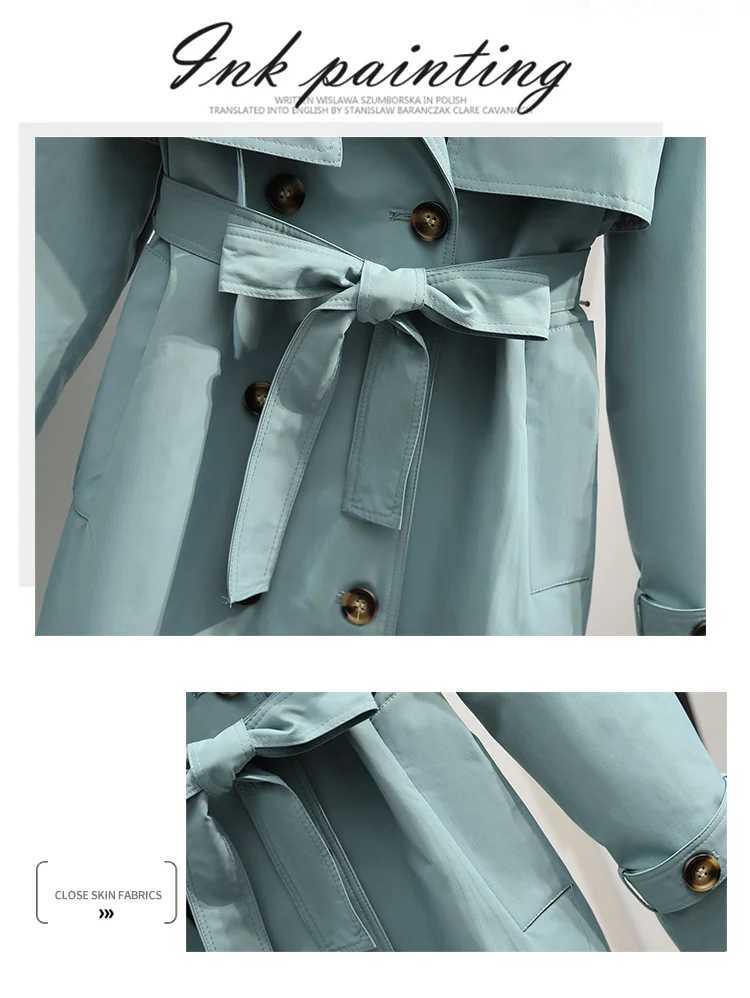 Heliar Women Long Trench Coat Fashion Windproof Coat Double Breasted Trench TRAF Coats Green Belt Windbreaker WinterX240921