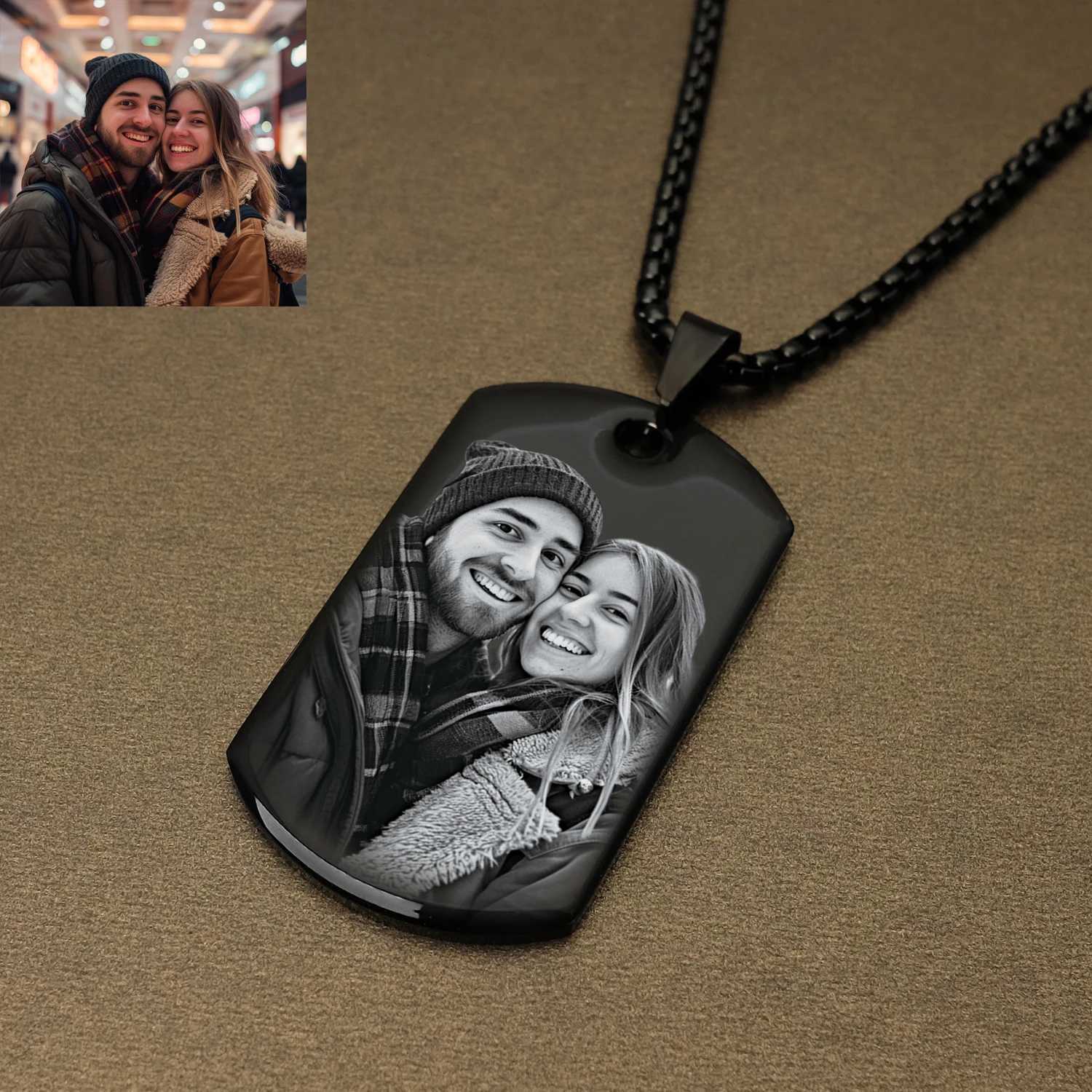 Personalized customized photo and message necklace pendant keychain dog tag custom carved necklace with photo Christmas gift W240918