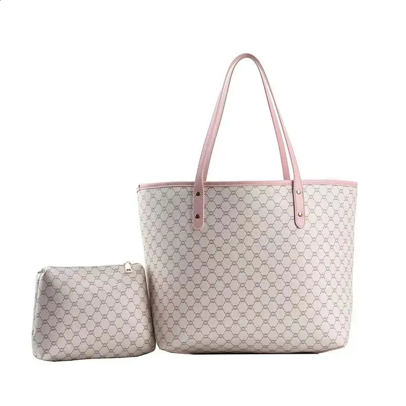 2pieceset y n womens handbag large capacity fashionable printed shoulder bag shopping wallet 240919