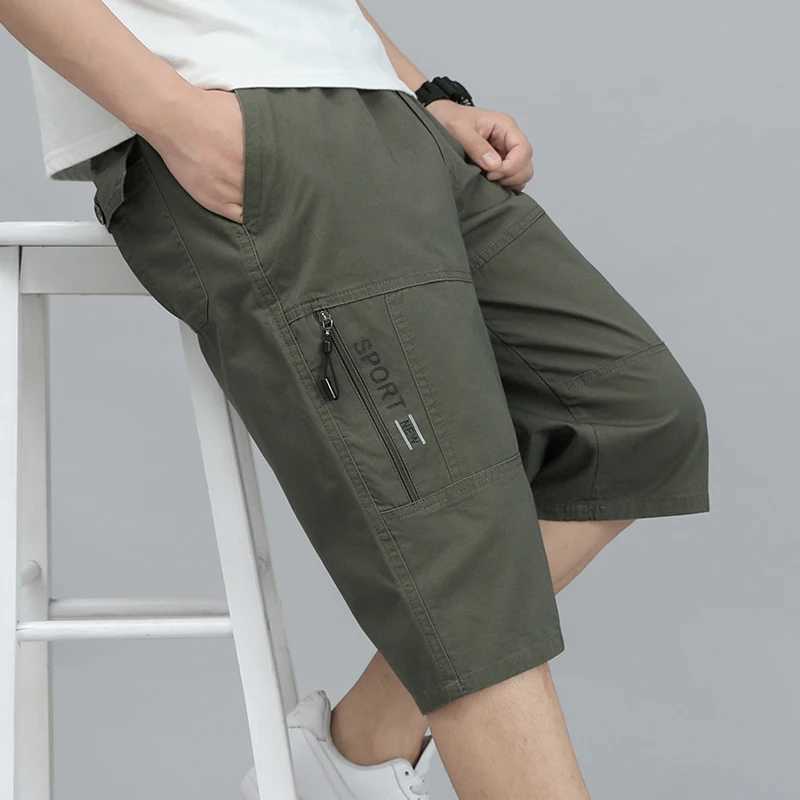 Large Size Cargo Shorts Mens Casual Knee Pants Zipper Pocket Summer Cotton Shorts Running Jogger Shorts Elastic WaistX240921