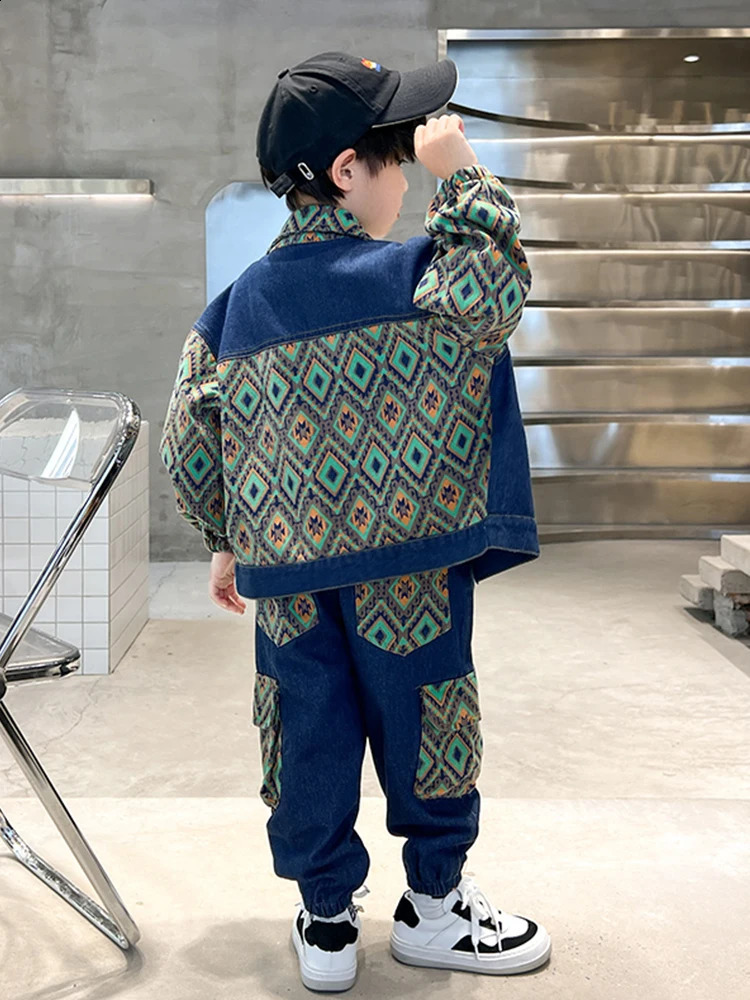 Boys Spring Suit Denim Two Piece Set Spring Fashion Kids Denim Childrens Autumn Jeans Cool Handsome Baby Clothes 240913