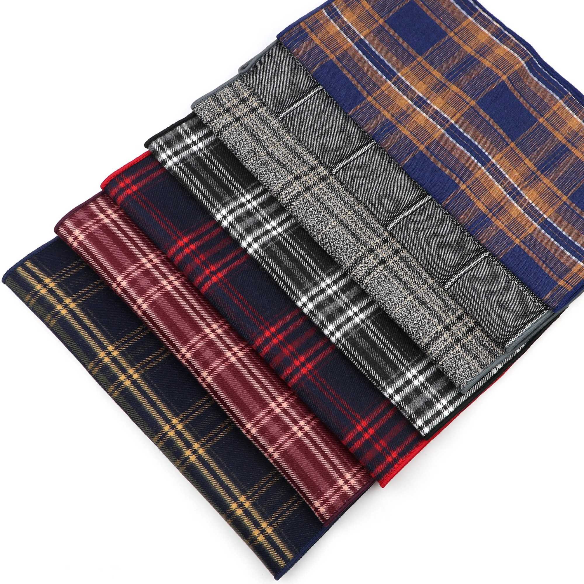 Cotton Striped Plaid Brown Gray Green Mens Handkerchief Fashion Pocket Square Classic Hankie Suit Accessory Gift Casual VintageX240921