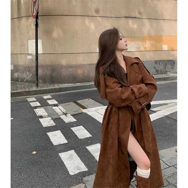 Womens Autumn Winter Fashion Mid length Trench Coat 2024 NEW Loose Windbreaker Coats Female Versatile Woolen OutwearX240921