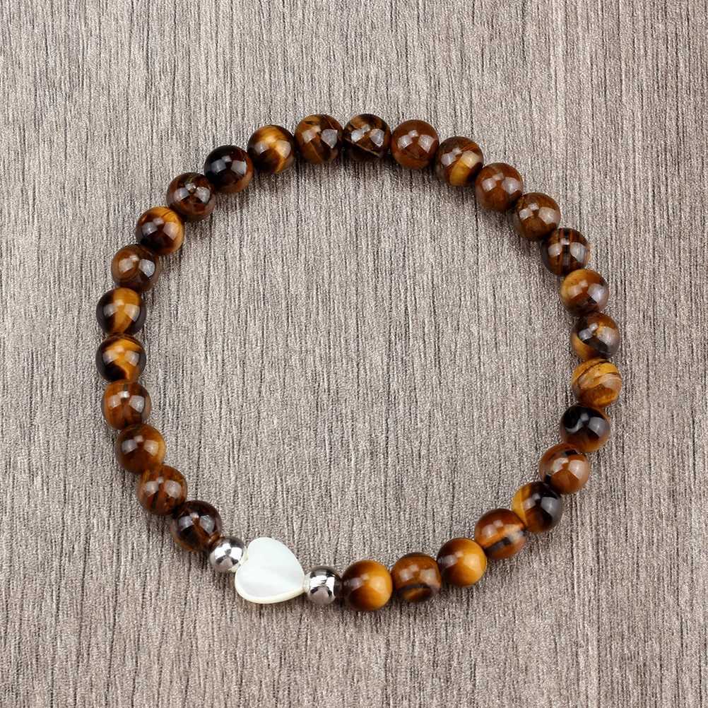 Energy 6mm Pink Opal Tiger Eye Natural Stone Beads Bracelets Women Men Fashion Heart Shaped Shell Elastic Bracelet Jewelry GiftsX240921